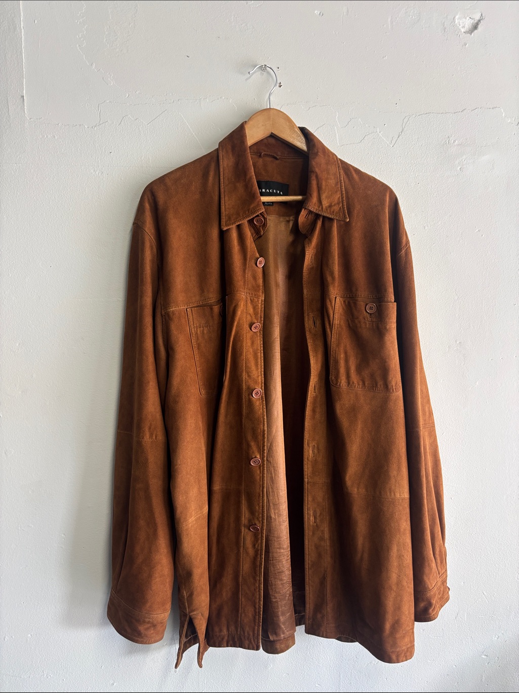 Vintage-Style Suede Button Shirt Jacket - Rich Chestnut